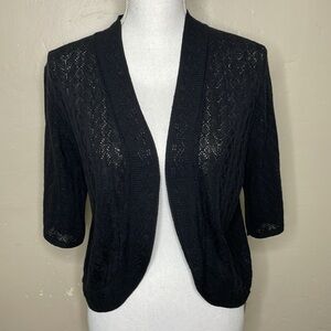 NOTATIONS Cardigan Sweater Black Open Knit Half Sleeves Open Front NWT Medium